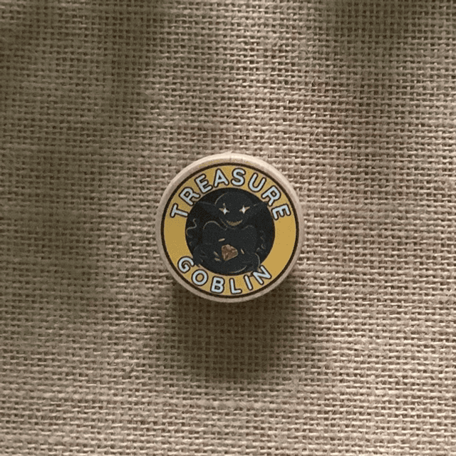 Wooden Pin Badge - Treasure Goblin