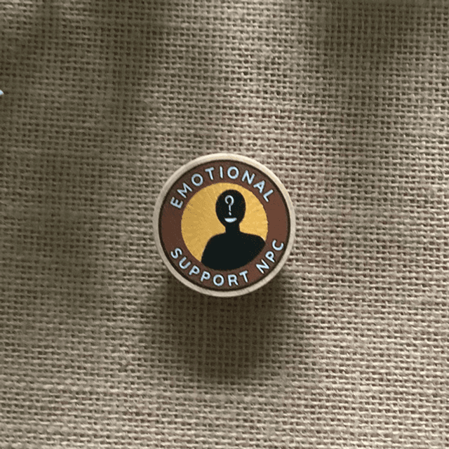 Wooden Pin Badge - Emotional Support NPC